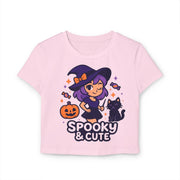 Crop Top, Trendy and Stylish Women&#39;s Baby Tee for Halloween, Best Friend Gift, Teen Girls Clothing, Short Sleeve Shirt, Fashion, Black Tee