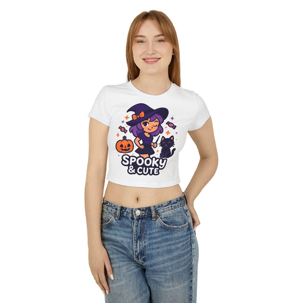 Crop Top, Trendy and Stylish Women&#39;s Baby Tee for Halloween, Best Friend Gift, Teen Girls Clothing, Short Sleeve Shirt, Fashion, Black Tee