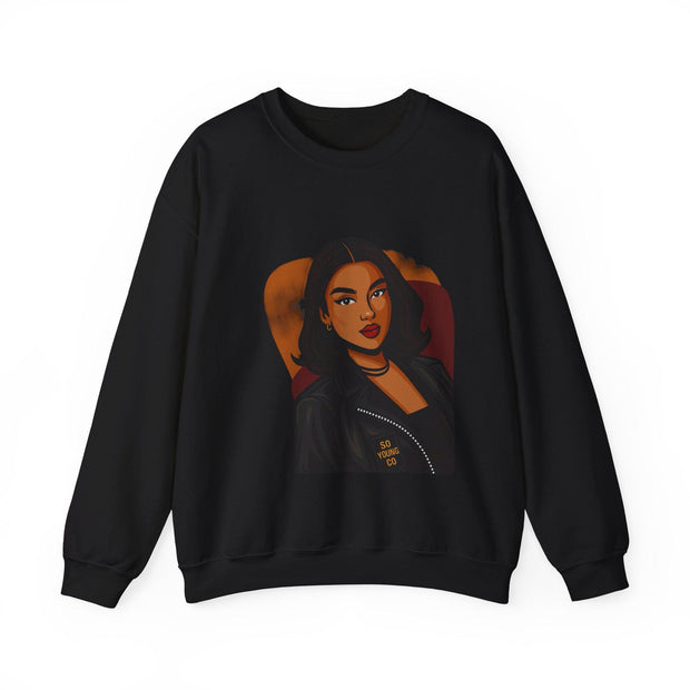 Confident Black Woman Portrait Crewneck Sweatshirt | Illustrated Portrait, Fashion Art