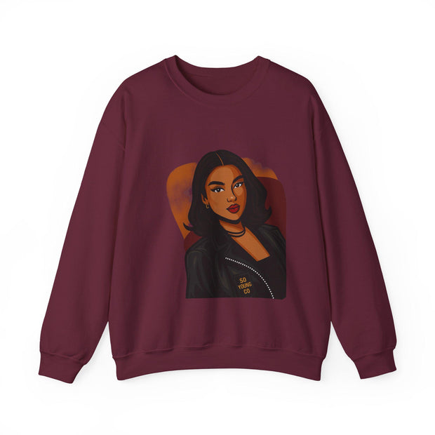 Confident Black Woman Portrait Crewneck Sweatshirt | Illustrated Portrait, Fashion Art