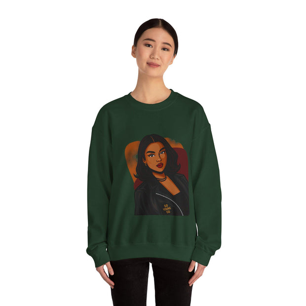 Confident Black Woman Portrait Crewneck Sweatshirt | Illustrated Portrait, Fashion Art