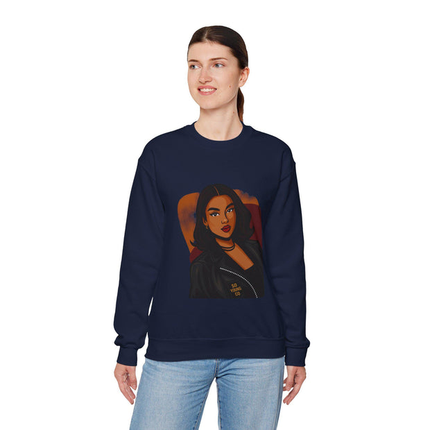 Confident Black Woman Portrait Crewneck Sweatshirt | Illustrated Portrait, Fashion Art