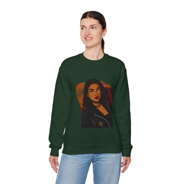 Confident Black Woman Portrait Crewneck Sweatshirt | Illustrated Portrait, Fashion Art