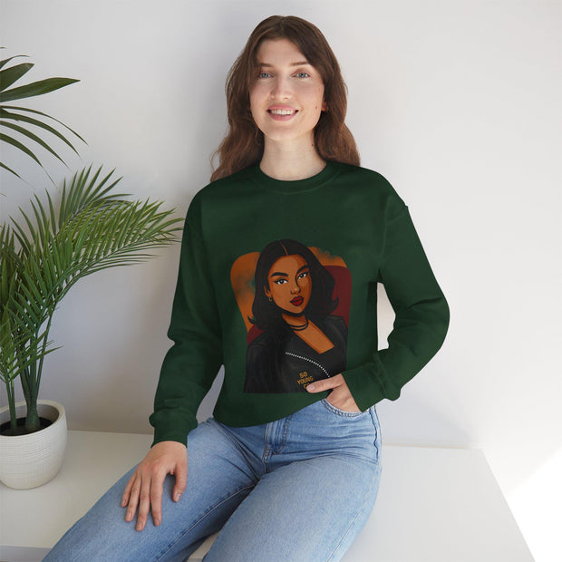 Confident Black Woman Portrait Crewneck Sweatshirt | Illustrated Portrait, Fashion Art