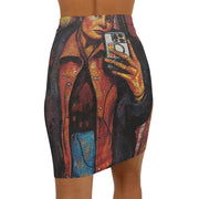 Selfie Portrait Pencil Skirt | All-Over Print Midi Skirt