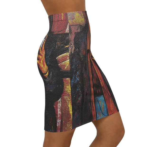 Selfie Portrait Pencil Skirt | All-Over Print Midi Skirt