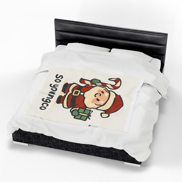 Christmas Velveteen Plush Blanket with Santa, Holiday Throw, Cozy Winter Blanket, Festive Bedding, Soft Christmas Gift