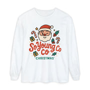 Santa Claus Long Sleeve Shirt - Unisex Garment-dyed T-Shirt, So Young Co, Festive Christmas Tee, Holiday Gift, Cute Xmas Top, Winter Apparel
