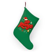 So Young Christmas Stocking | Green Holiday Stocking with Santa Hat Design