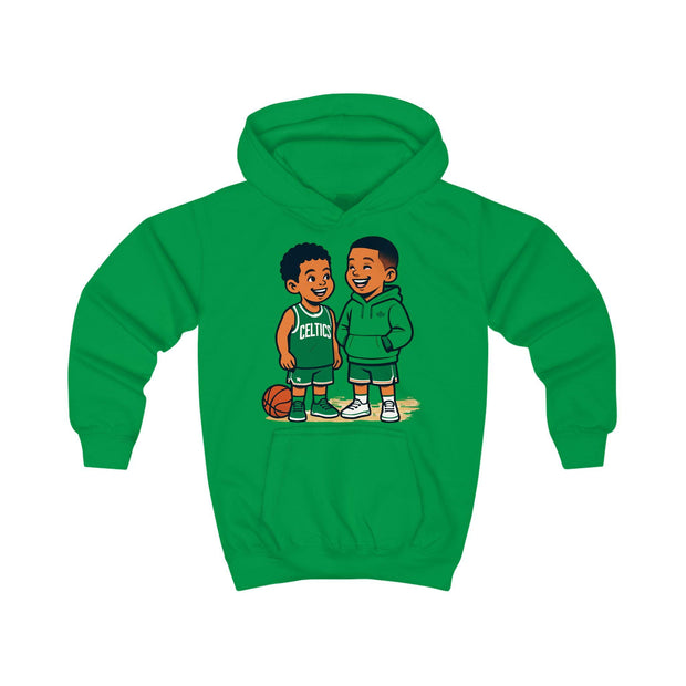 Basketball Brothers Kids Hoodie | Cute Cartoon Siblings Court Design