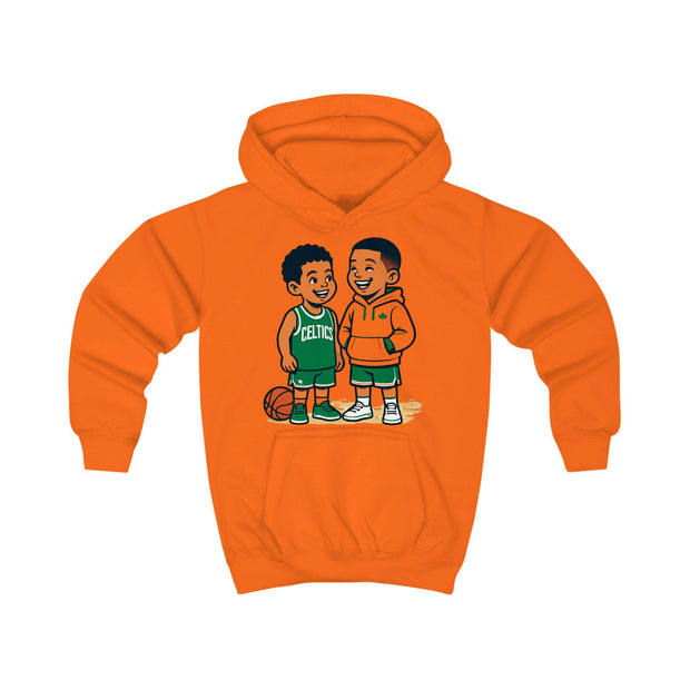 Basketball Brothers Kids Hoodie | Cute Cartoon Siblings Court Design