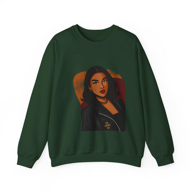 Confident Black Woman Portrait Crewneck Sweatshirt | Illustrated Portrait, Fashion Art