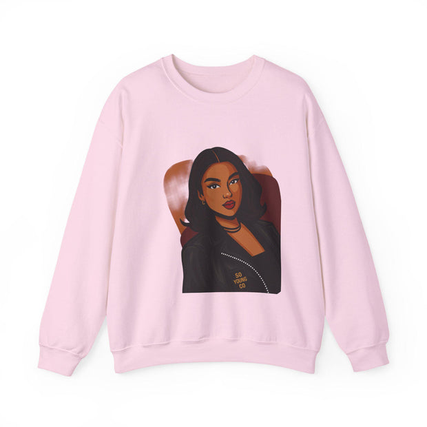 Confident Black Woman Portrait Crewneck Sweatshirt | Illustrated Portrait, Fashion Art