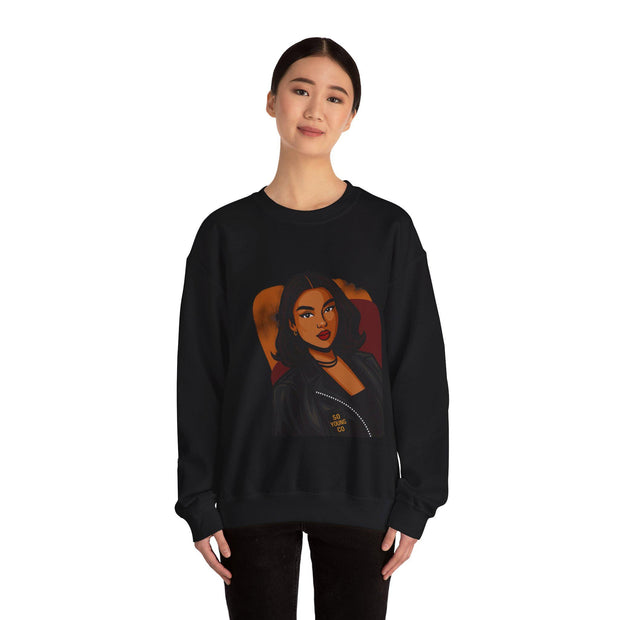 Confident Black Woman Portrait Crewneck Sweatshirt | Illustrated Portrait, Fashion Art