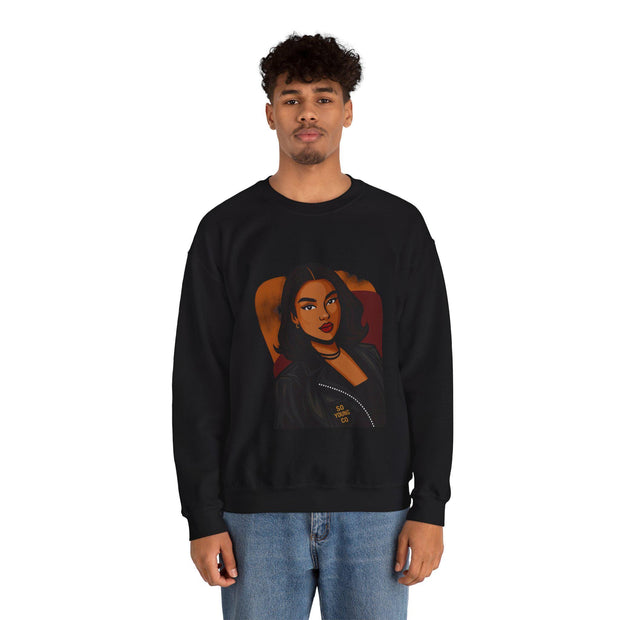 Confident Black Woman Portrait Crewneck Sweatshirt | Illustrated Portrait, Fashion Art