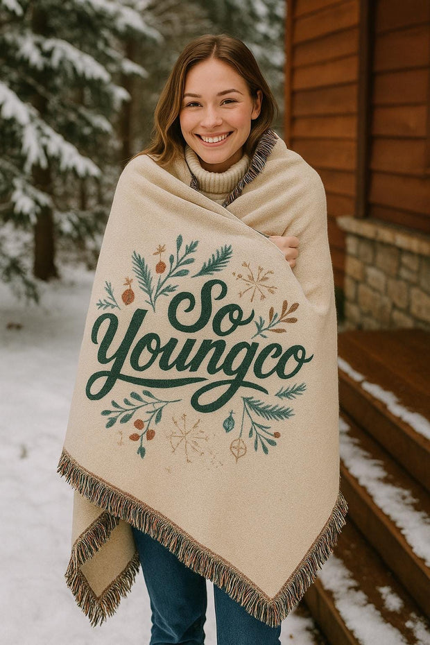 Woven Blanket - So Young Holiday Gift, Festive Soft Throw for Friends and Family, Cozy Winter Home Decor, Christmas Couch Blanket, Seasonal
