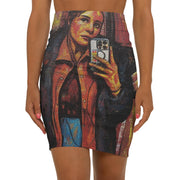 Selfie Portrait Pencil Skirt | All-Over Print Midi Skirt