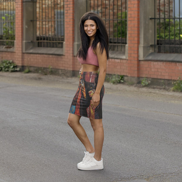 Selfie Portrait Pencil Skirt | All-Over Print Midi Skirt