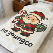 Christmas Velveteen Plush Blanket with Santa, Holiday Throw, Cozy Winter Blanket, Festive Bedding, Soft Christmas Gift