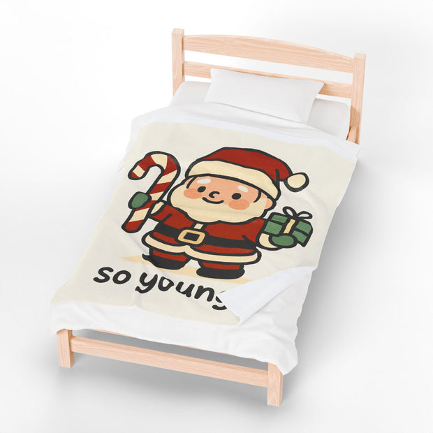 Christmas Velveteen Plush Blanket with Santa, Holiday Throw, Cozy Winter Blanket, Festive Bedding, Soft Christmas Gift