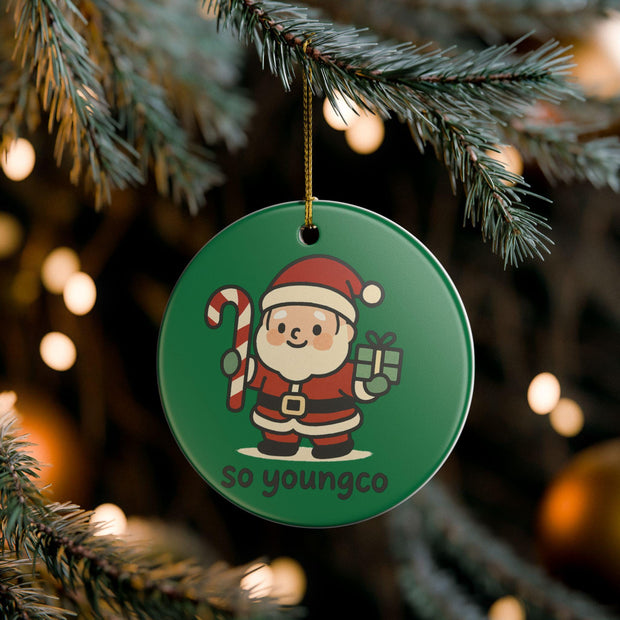 Santa Claus Illustration Ceramic Ornament | Christmas Holiday Decoration