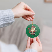 Santa Claus Illustration Ceramic Ornament | Christmas Holiday Decoration